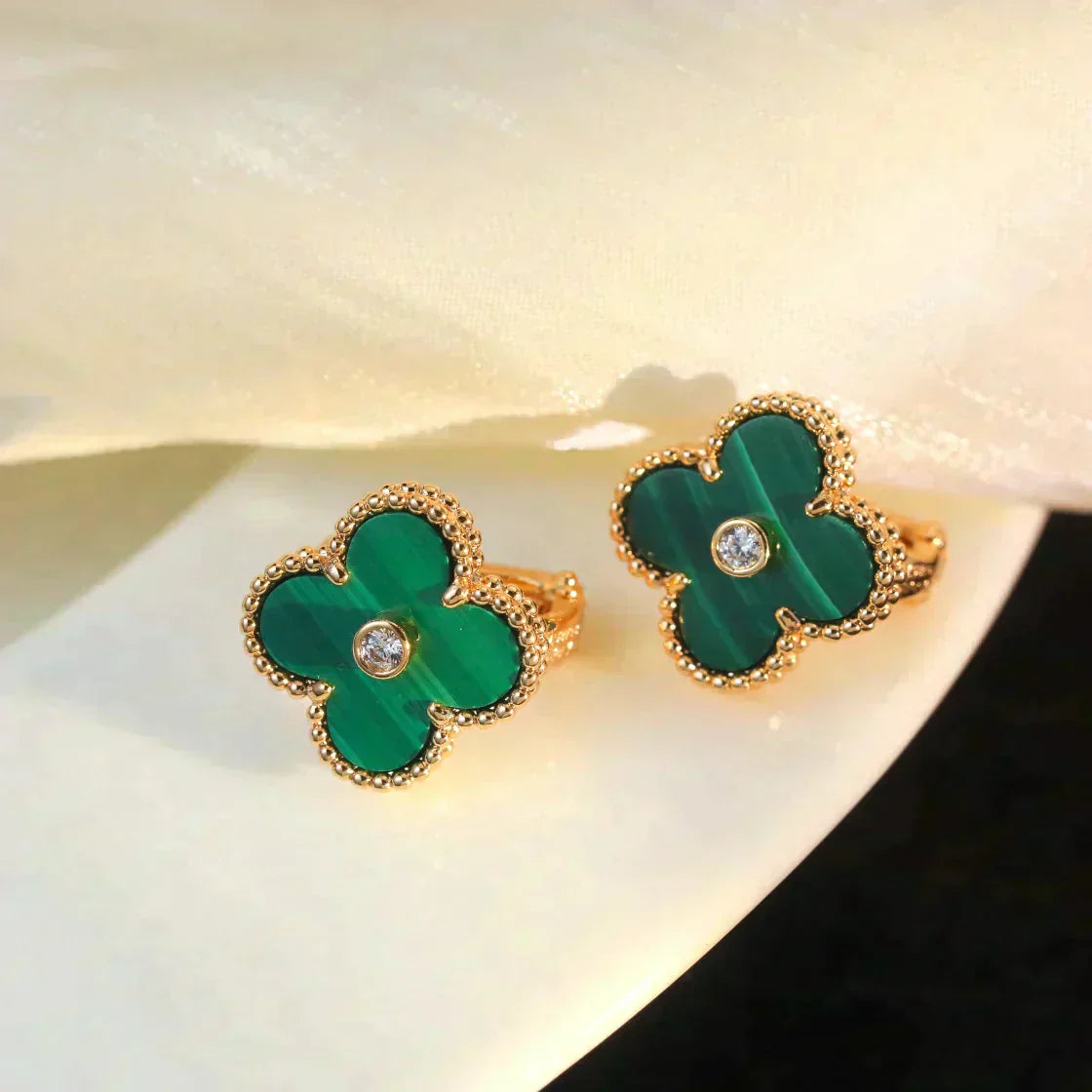 [Clover Jewels]CLOVER MEDIUM 1 MOTIFS MALACHITE DIAMOND EARRINGS