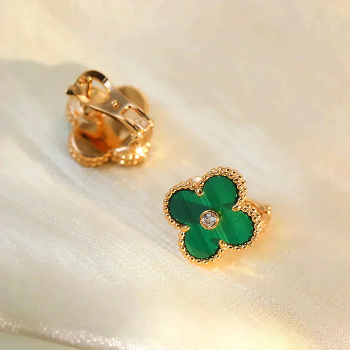 [Clover Jewels]CLOVER MEDIUM 1 MOTIFS MALACHITE DIAMOND EARRINGS