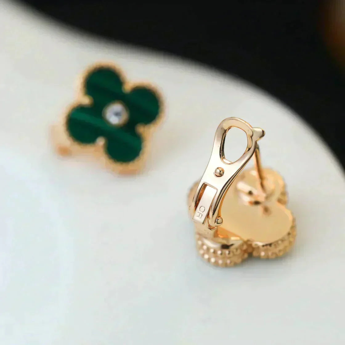 [Clover Jewels]CLOVER MEDIUM 1 MOTIFS MALACHITE DIAMOND EARRINGS