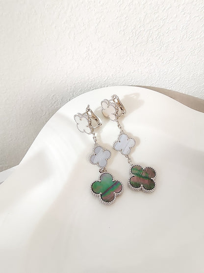 [Clover Jewels]CLOVER 3 MOTIFS CHALCEDONY DARK MOP SILVER EARRINGS