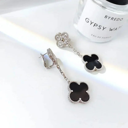 [Clover Jewels]CLOVER 2 MOTIFS  DIAMOND ONYX EARRINGS SILVER