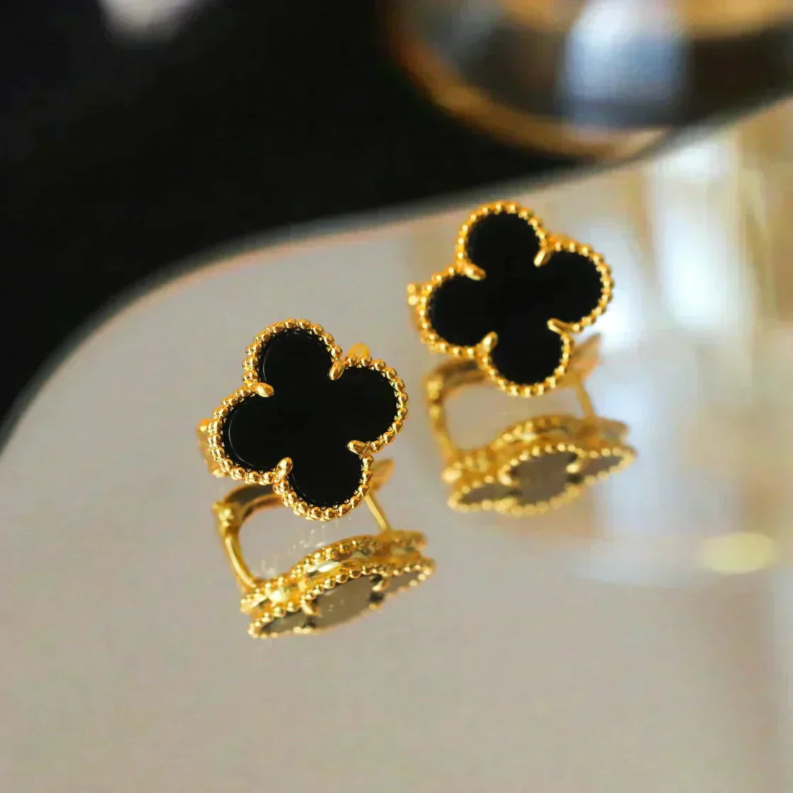 [Clover Jewels]CLOVER MEDIUM 1 MOTIFS  ONYX STUD EARRINGS