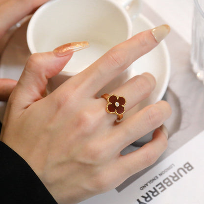 [Clover Jewels]CLOVER CARNELIAN RING ROSE GOLD DIAMOND