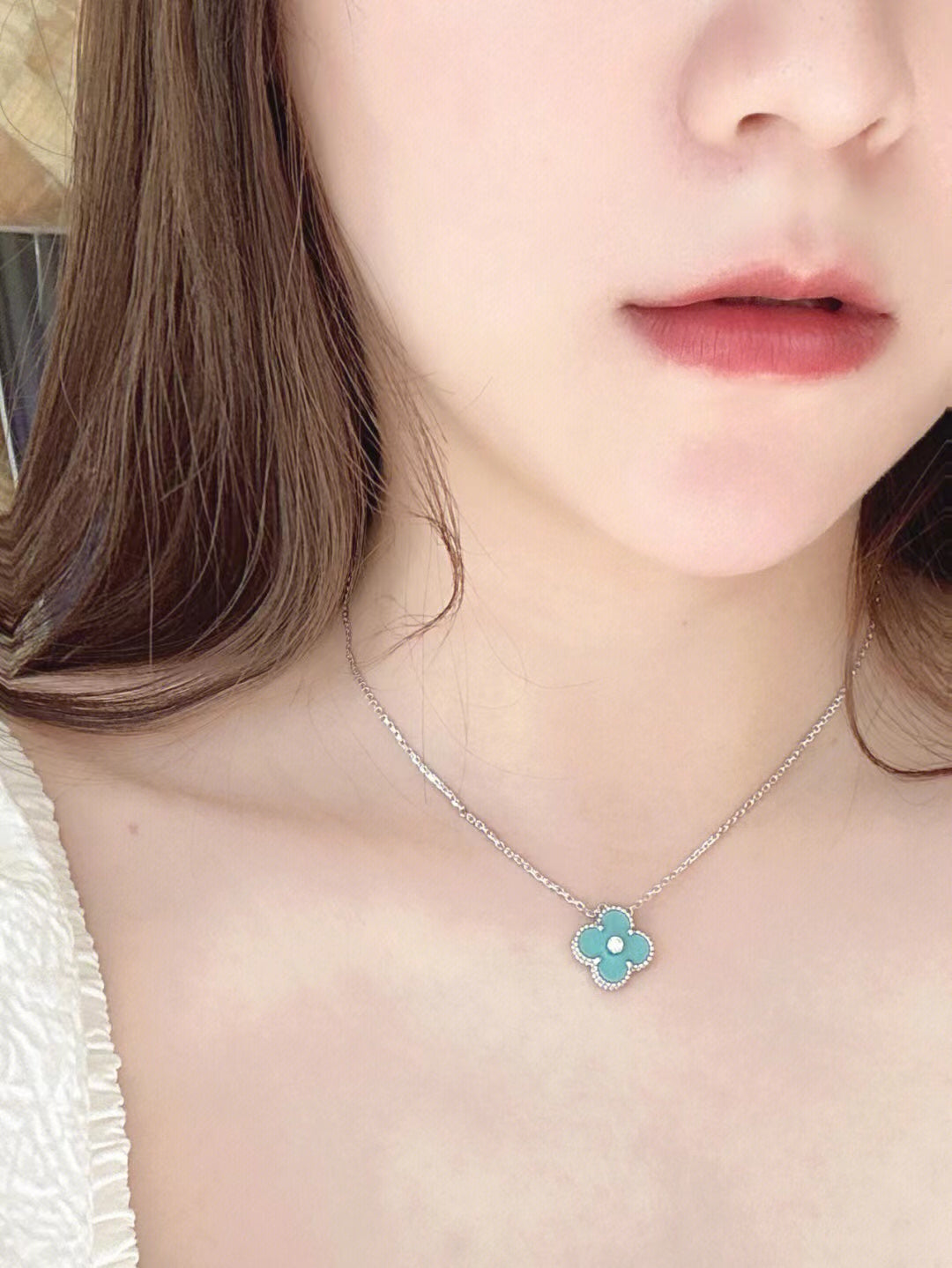 [Clover Jewels]CLOVER 1 DIAMOND LIGHT BLUE SILVER NECKLACE