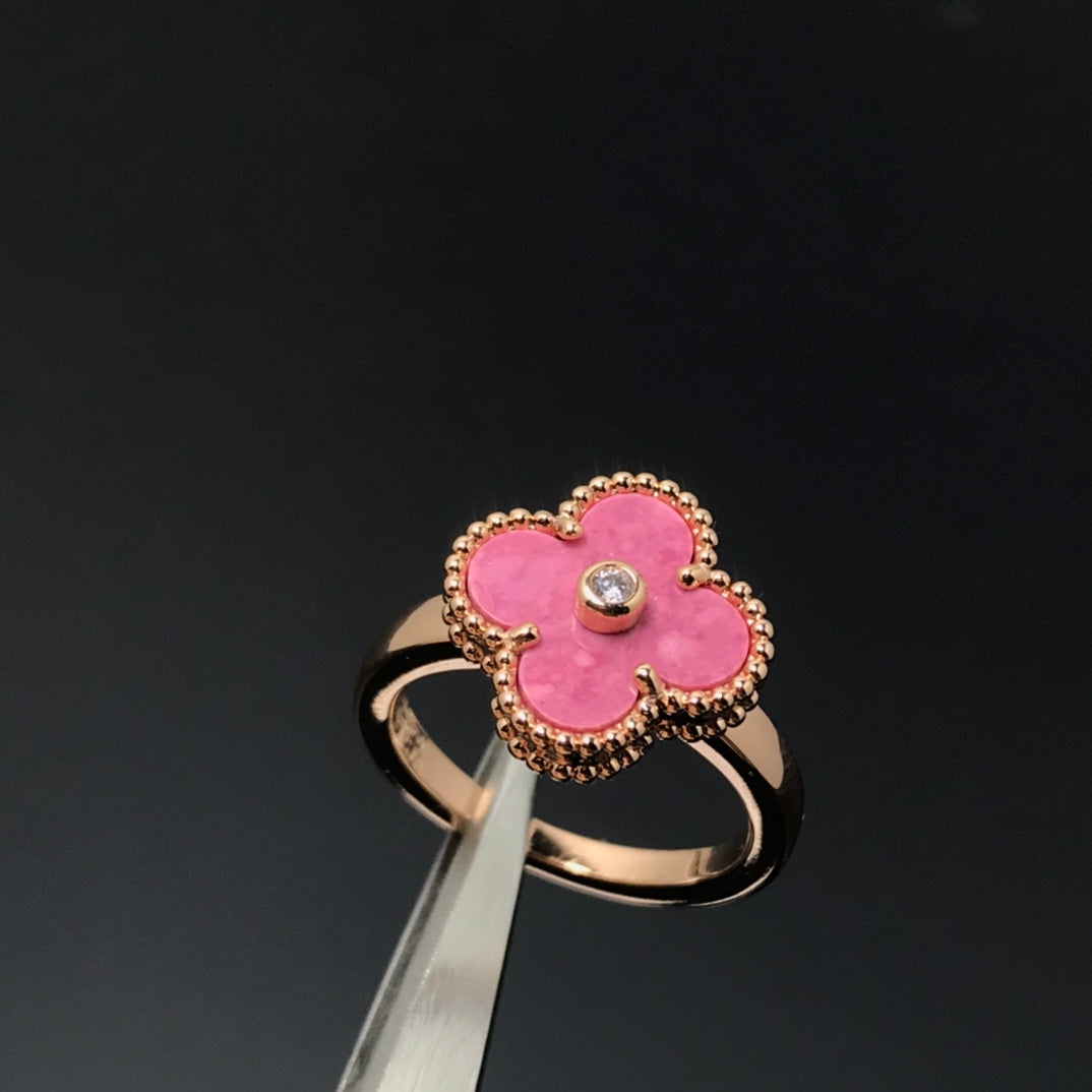 [Clover Jewels]CLOVER RHODONITE ROSE GOLD RING