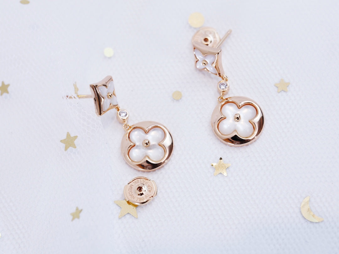 [Clover Jewels]STAR AND SUN PINK GOLD MOP DROP EARRINGS