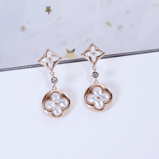 [Clover Jewels]STAR AND SUN PINK GOLD MOP DROP EARRINGS