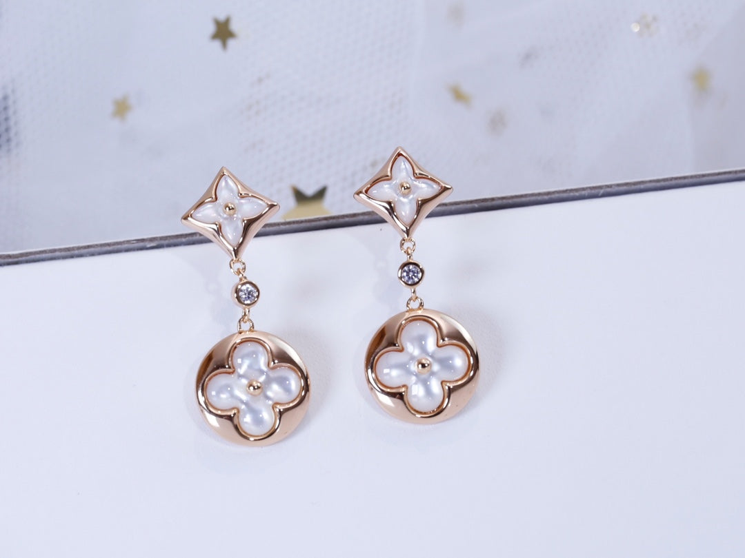 [Clover Jewels]STAR AND SUN PINK GOLD MOP DROP EARRINGS