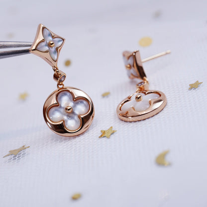 [Clover Jewels]STAR AND SUN PINK GOLD MOP DROP EARRINGS