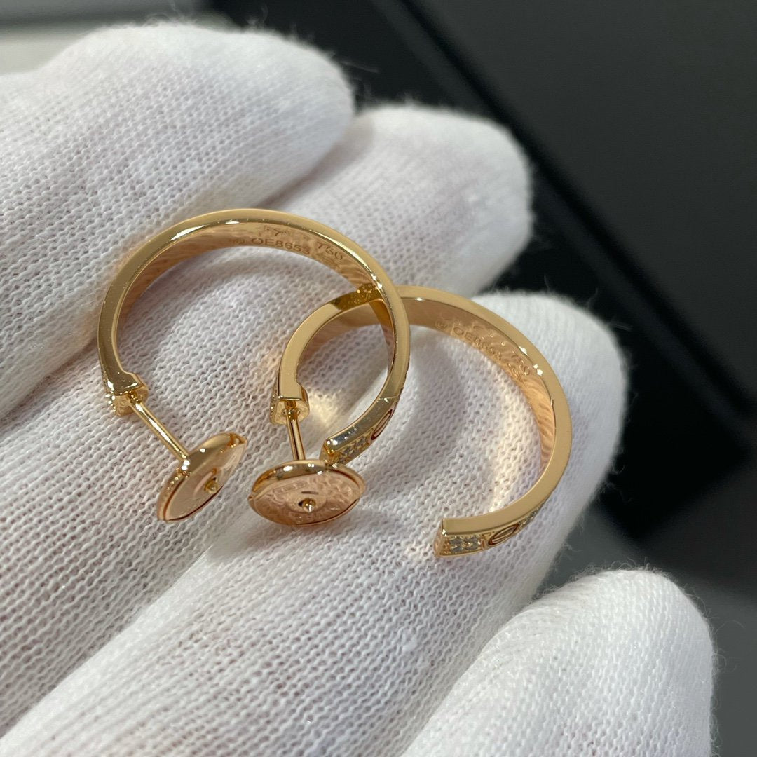 [Clover Jewels]LOVE DIAMOND PINK GOLD HOOP EARRINGS