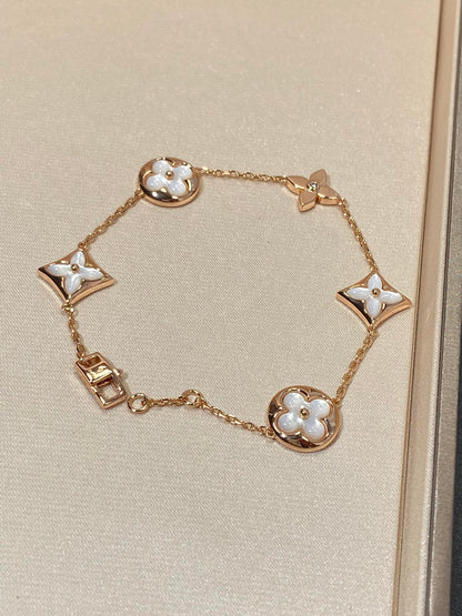 [Clover Jewels]STAR AND SUN 5 MOTIF MOP PINK GOLD BRACELET