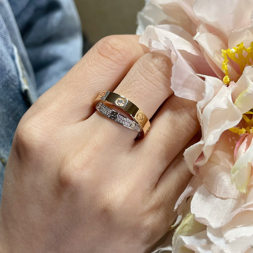 [Clover Jewels]LOVE PINK GOLD SILVER DIAMOND DOUBLE RING