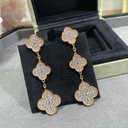 [Clover Jewels]CLOVER 3 MOTIFS DIAMOND PAVED ROSE GOLD EARRINGS