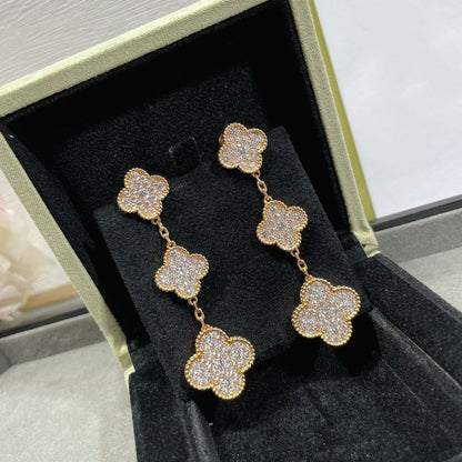 [Clover Jewels]CLOVER 3 MOTIFS DIAMOND PAVED ROSE GOLD EARRINGS