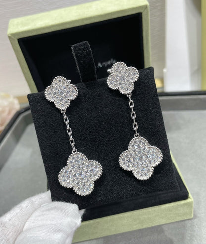 [Clover Jewels]CLOVER 2 MOTIFS DIAMOND PAVED SILVER EARRINGS