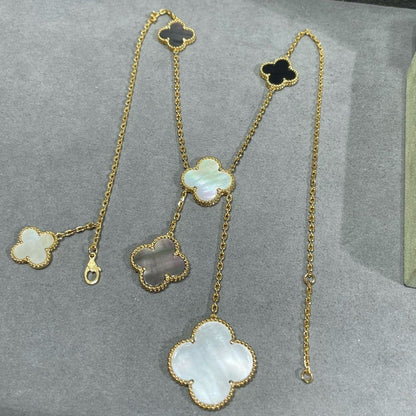 [Clover Jewels]CLOVER 6 MOTIF MOP ONYX GOLD NECKLACE