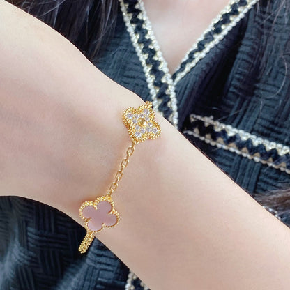 [Clover Jewels]CLOVER 5 MOTIF DIAMOND PINK MOP PINK GOLD BRACELET