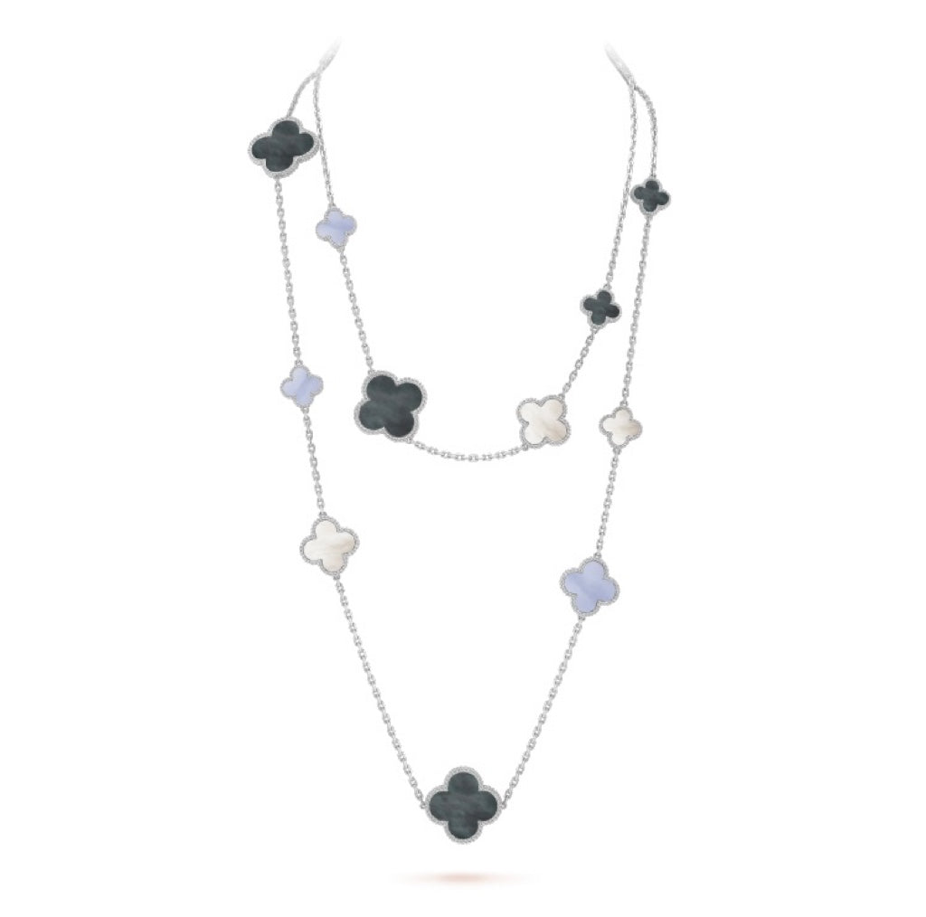 [Clover Jewels]CLOVER 16 MOTIF CHALCEDONY MOP SILVER NECKLACE