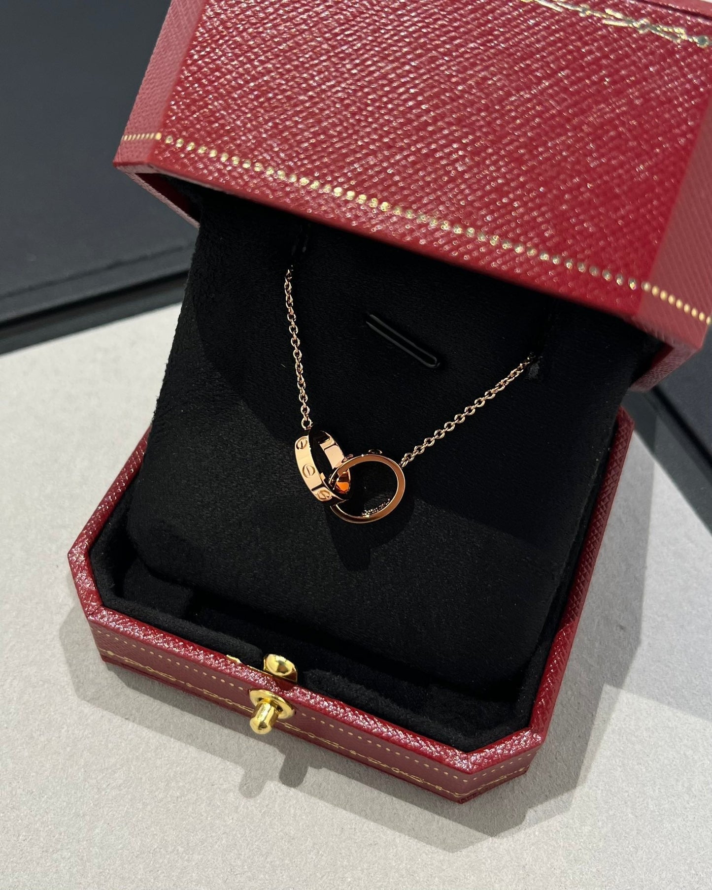 [Clover Jewels]LOVE NECKLACE DOUBLE RING PINK GOLD