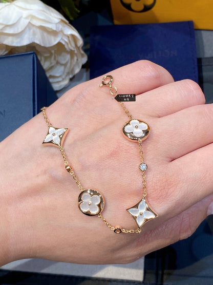 [Clover Jewels]STAR AND SUN 4 MOTIF WHITE MOP PINK GOLD BRACELET