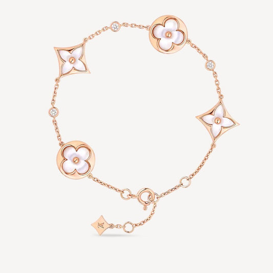 [Clover Jewels]STAR AND SUN 4 MOTIF WHITE MOP PINK GOLD BRACELET