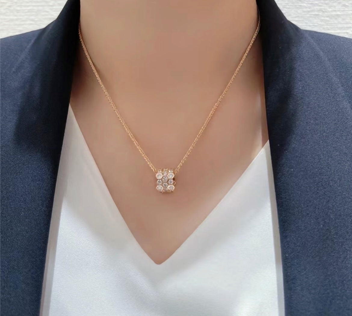 [Clover Jewellry]BEE LOVE DIAMOND PAVED 3 ROW NECKLACE