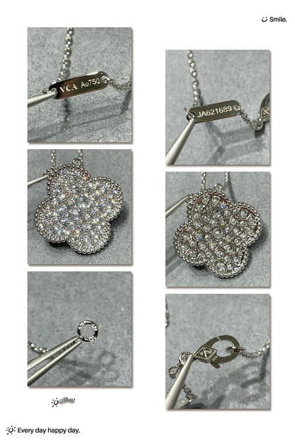 [Clover Jewels]CLOVER 25MM LARGE PENDANT DIAMOND PAVED SILVER NECKLACE