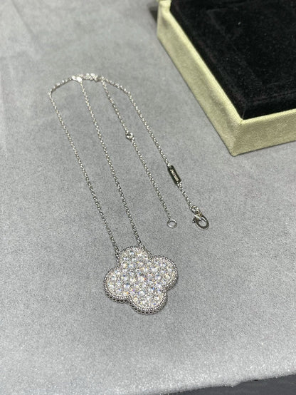 [Clover Jewels]CLOVER 25MM LARGE PENDANT DIAMOND PAVED SILVER NECKLACE