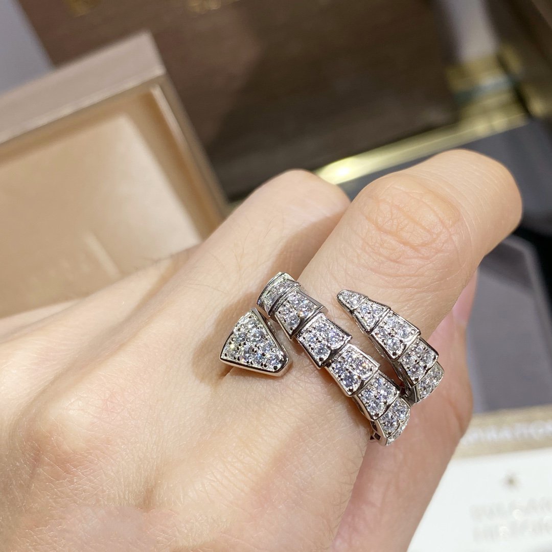 [Clover Jewels]SERPENTI DOUBLE RING SILVER DIAMOND PAVED