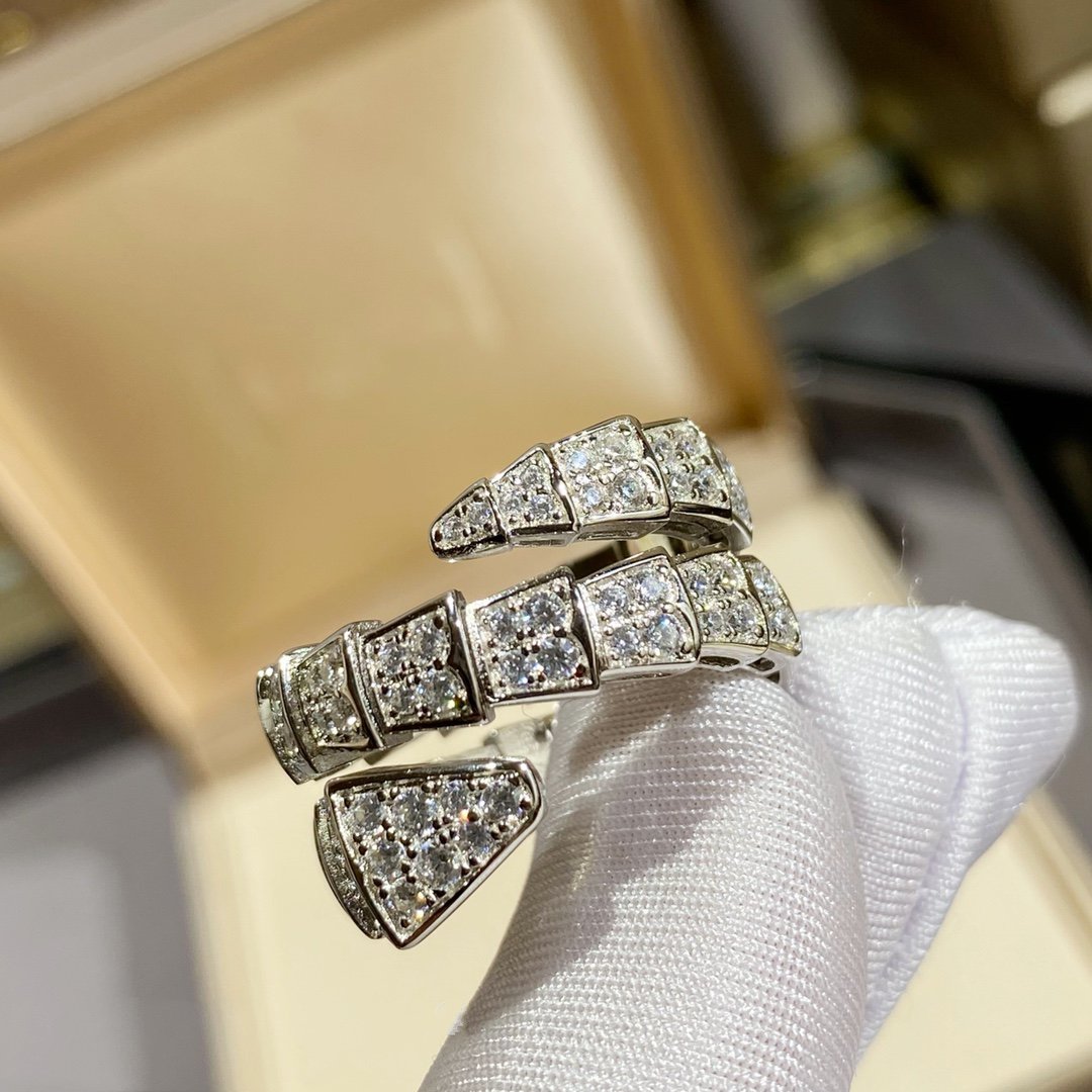 [Clover Jewels]SERPENTI DOUBLE RING SILVER DIAMOND PAVED