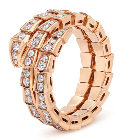 [Clover Jewels]SERPENTI RING PINK GOLD DIAMOND DOUBLE ROW