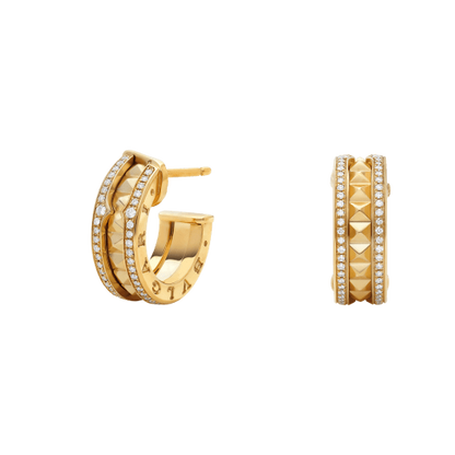 [Clover Jewels]ZERO 1 ROCK GOLD EARRINGS WITH STUDDED SPIRAL AND PAVED DIAMONDS