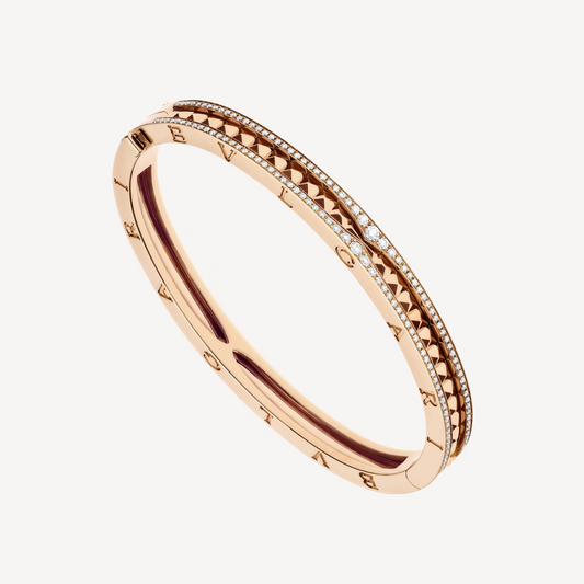 [Clover Jewels]ZERO 1 SPIRAL AND PAVED DIAMOND PINK GOLD BRACELET