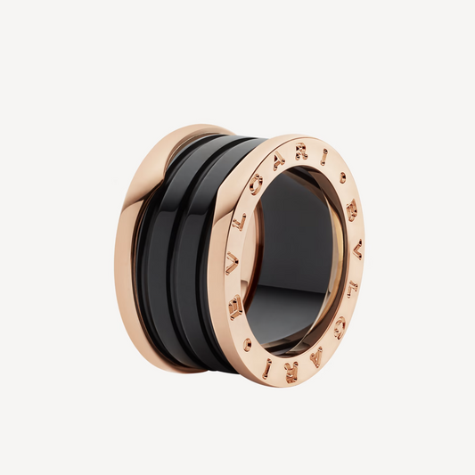 [Clover Jewels]ZERO 1 FOUR-BAND LOOPS AND BLACK CERAMIC SPIRAL PINK GOLD RING