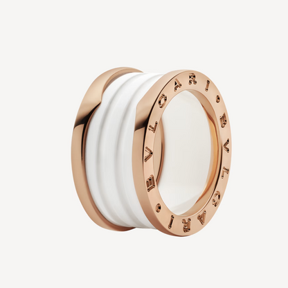 [Clover Jewels]ZERO 1 FOUR-BAND LOOPS AND WHITE CERAMIC SPIRAL PINK GOLD RING