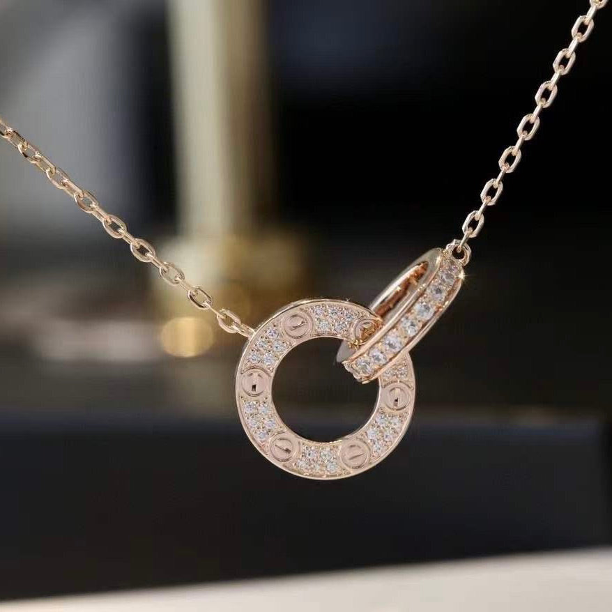 [Clover Jewels]LOVE 7.6MM NECKLACE ROSE GOLD AND SILVER  FULL DIAMOND