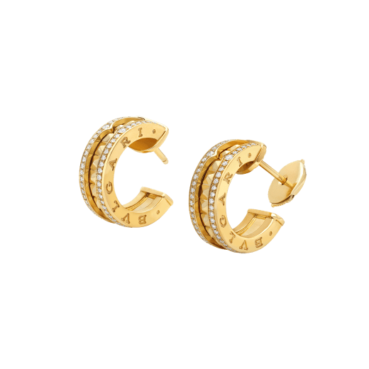 [Clover Jewels]ZERO 1 ROCK GOLD EARRINGS WITH STUDDED SPIRAL AND PAVED DIAMONDS