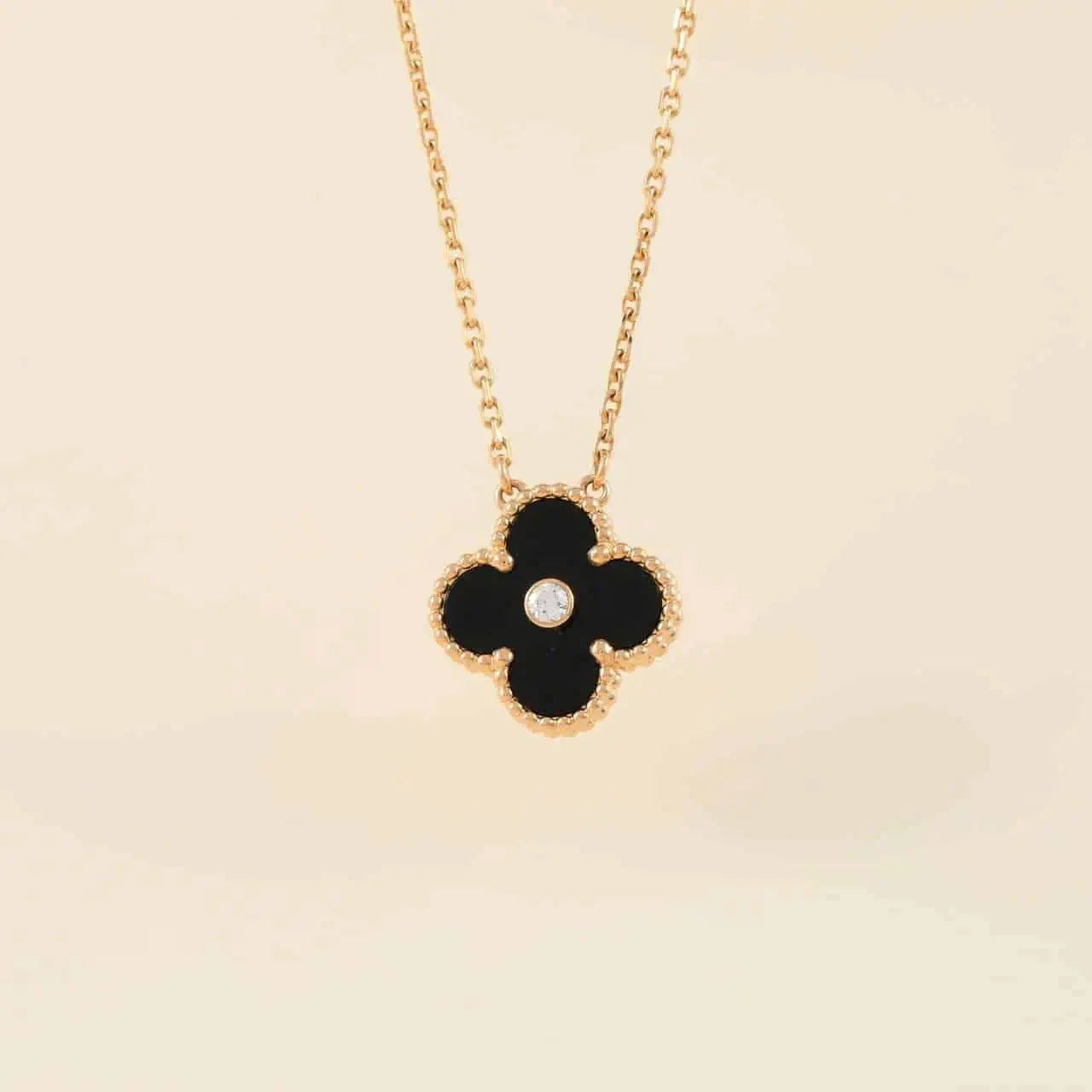 [Clover Jewels]CLOVER 15MM DIAMOND ONYX NECKLACE