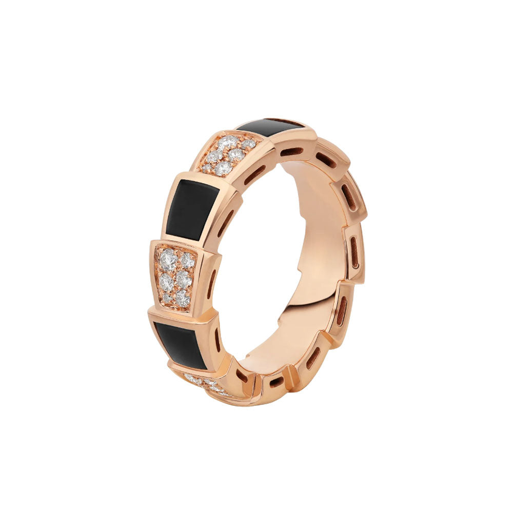 [Clover Jewels]SERPENTI RING PINK GOLD BLACK MOP DIAMOND PAVED 4MM