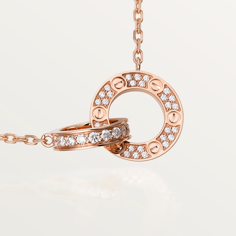 [Clover Jewels]LOVE 7.6MM NECKLACE ROSE GOLD AND SILVER  FULL DIAMOND