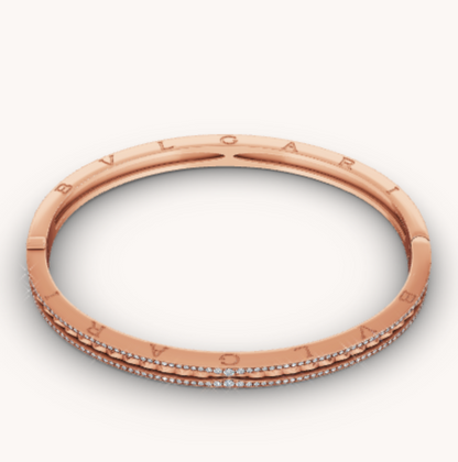 [Clover Jewels]ZERO 1 SPIRAL AND PAVED DIAMOND PINK GOLD BRACELET