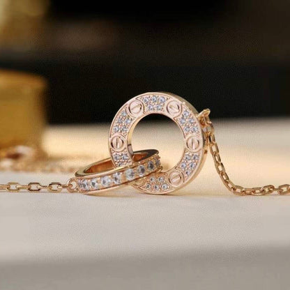 [Clover Jewels]LOVE 7.6MM NECKLACE ROSE GOLD AND SILVER  FULL DIAMOND