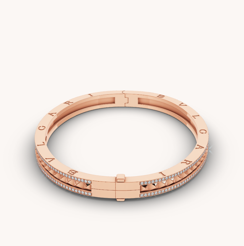 [Clover Jewels]ZERO 1 SPIRAL AND PAVED DIAMOND PINK GOLD BRACELET