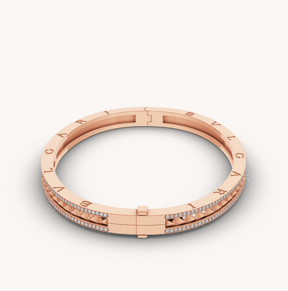 [Clover Jewels]ZERO 1 SPIRAL AND PAVED DIAMOND PINK GOLD BRACELET