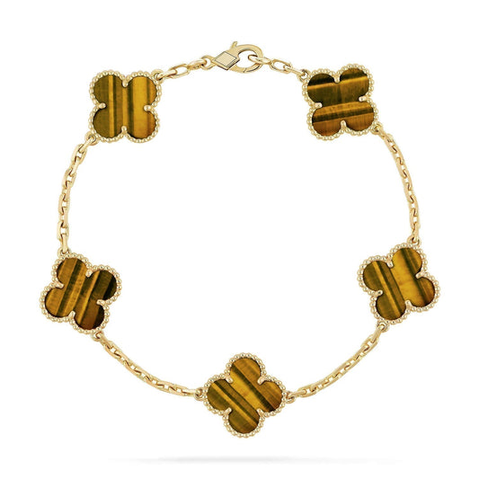 [Clover Jewels]CLOVER  5 MOTIFS TIGER EYE BRACELET