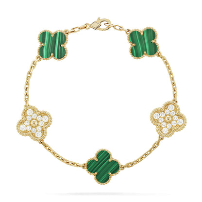 [Clover Jewels]CLOVER  5 MOTIF MALACHITE DIAMOND BRACELET