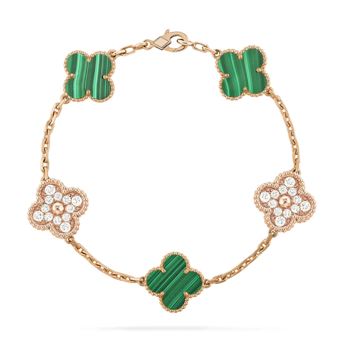 [Clover Jewels]CLOVER  5 MOTIF MALACHITE DIAMOND BRACELET