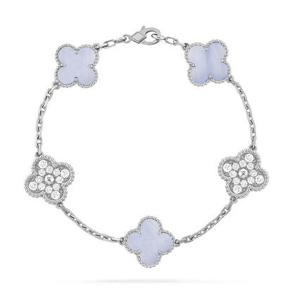 [Clover Jewels]CLOVER  5 MOTIF DIAMOND PURPLE CHALCEDONY BRACELET SILVER