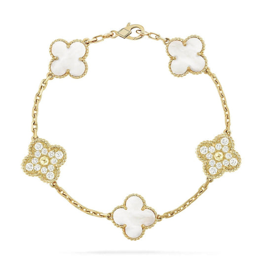 [Clover Jewels]CLOVER BRACELET 5 MOTIF WHITE MOP DIAMOND