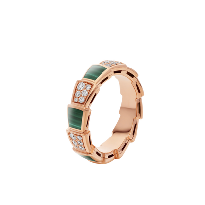 [Clover Jewels]SERPENTI RING PINK GOLD MALACHITE DIAMOND PAVED 4MM